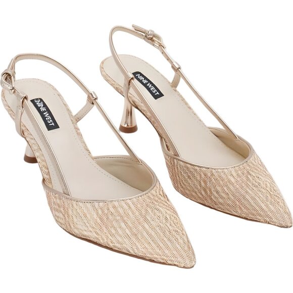 Nine West Rhonda Kitten Heel Slingback Woven Pumps Natural Women's US 7.5M - Picture 4 of 6